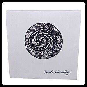 Signed Original‎ Mandala Art 8x8 Framed Canvas Handmade Wall Decor Drawing Boho